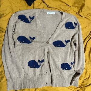 Tan and blue whale cardigan by Anthropologie